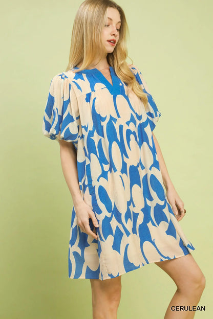 Hazel Blues® |  Umgee Abstract Print Puff Sleeve Shift Dress