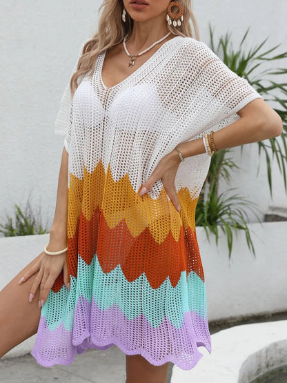 Hazel Blues® | Openwork V-Neck Half Sleeve Cover-Up