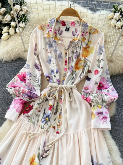 Hazel Blues® |  Floral Print Lantern Sleeve Midi Dress