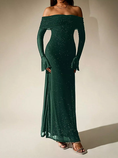 Hazel Blues® |  Glitter Off-Shoulder Maxi Dress
