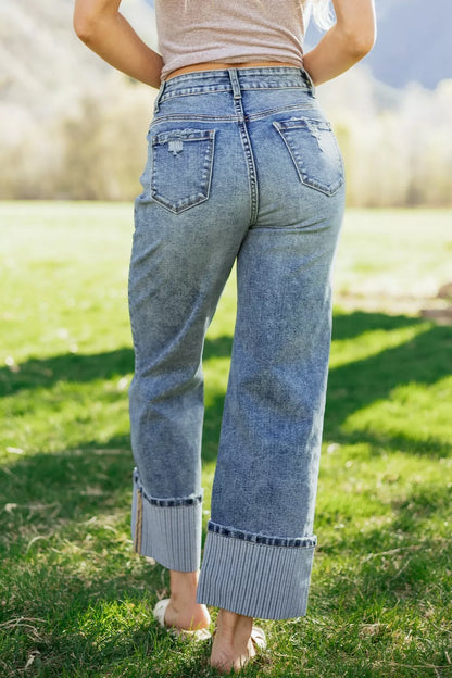 Hazel Blues® |  Cuffed Straight Loose Jeans