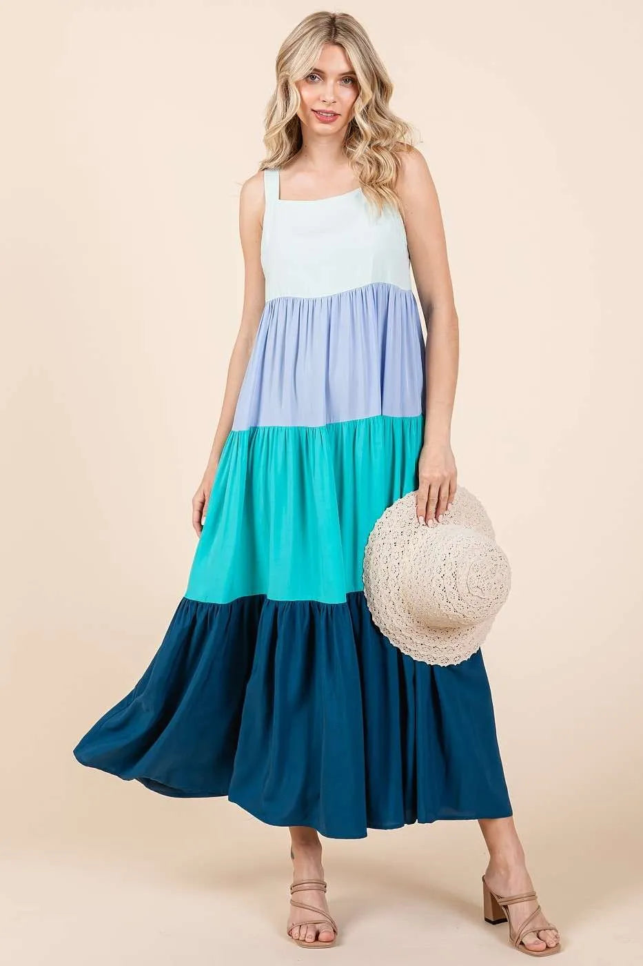 Hazel Blues® |  Mittoshop Color Block Tiered Pull-On Maxi Dress