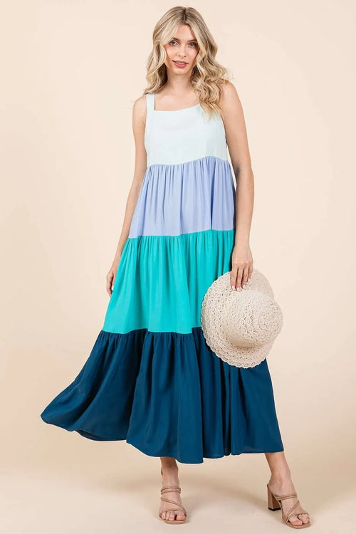 Hazel Blues® |  Mittoshop Color Block Tiered Pull-On Maxi Dress