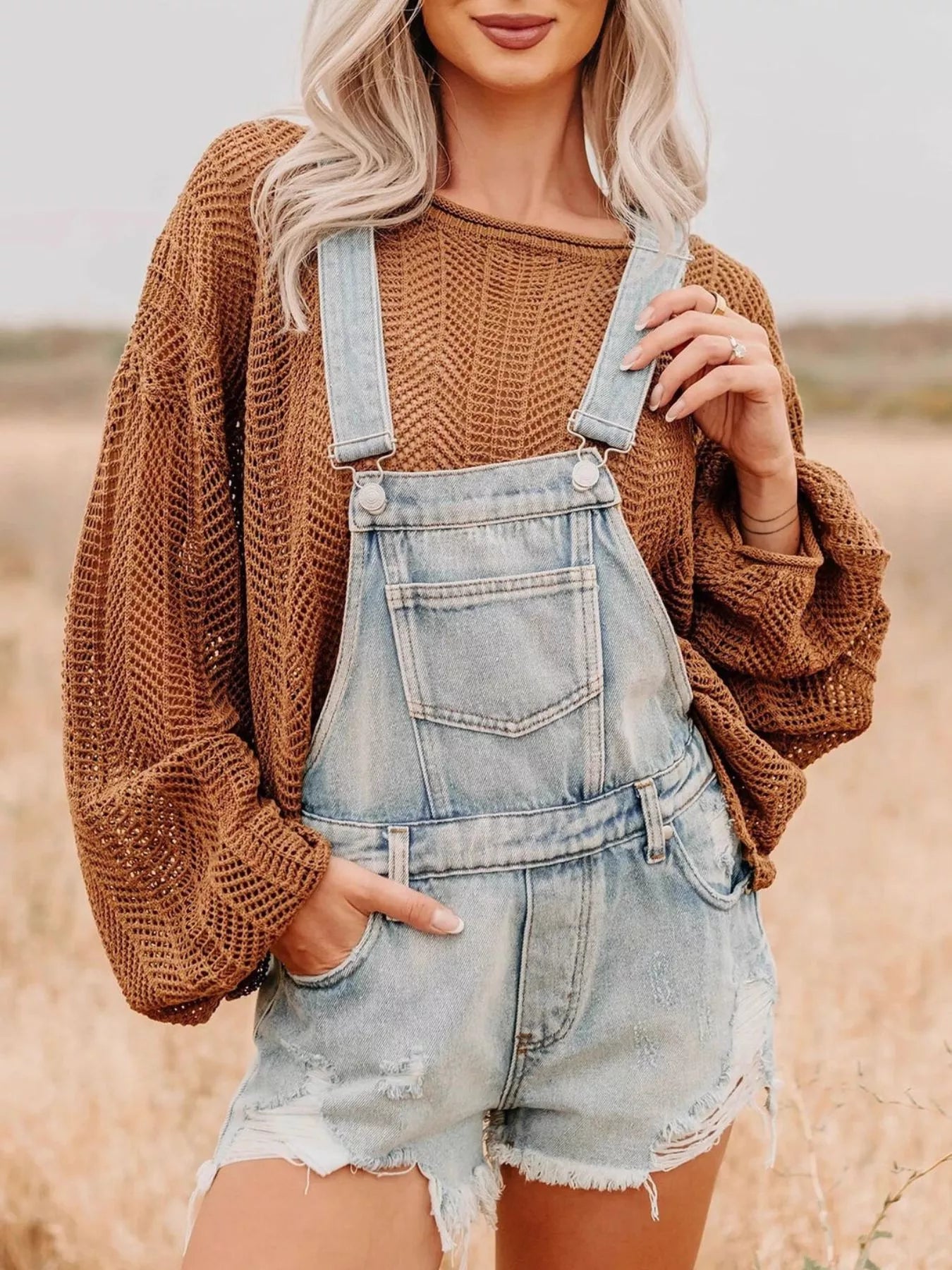 Hazel Blues® |  Distressed Denim Overalls Shorts