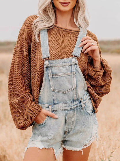 Hazel Blues® |  Distressed Denim Overalls Shorts