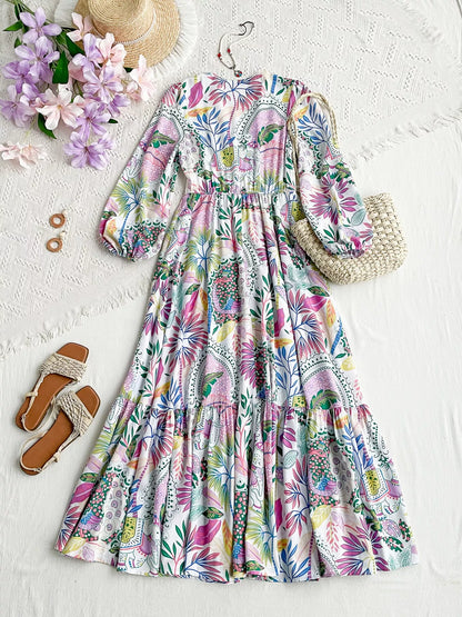 Hazel Blues® |  Lace Detail V-Neck Balloon Sleeve Dress