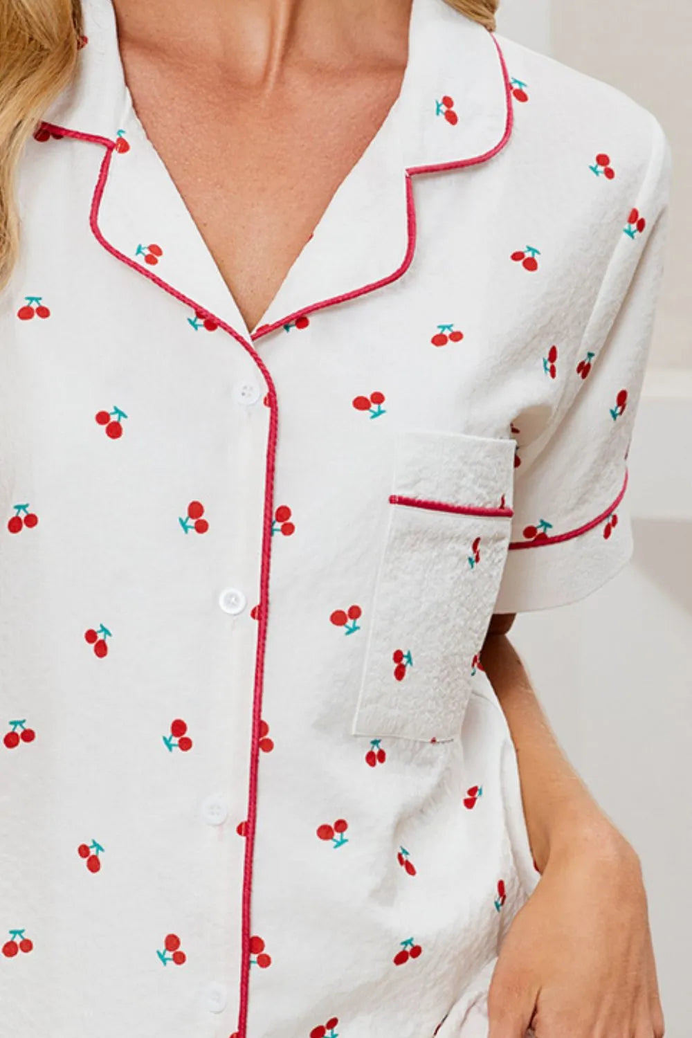 Hazel Blues® |  Cheery Print Collared Neck Top and Shorts Lounge Set