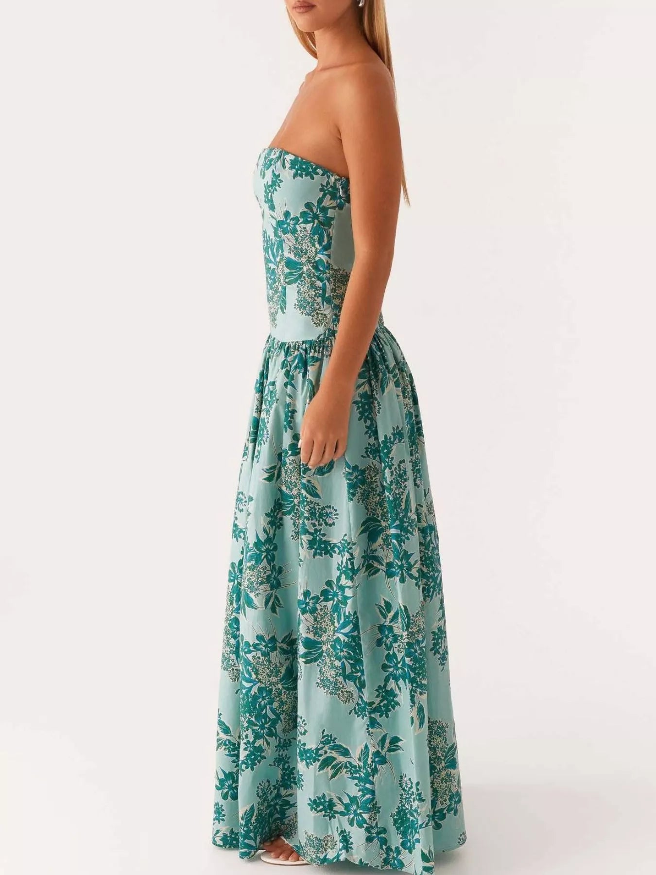 Hazel Blues® |  Ruched Printed Tube Maxi Dress