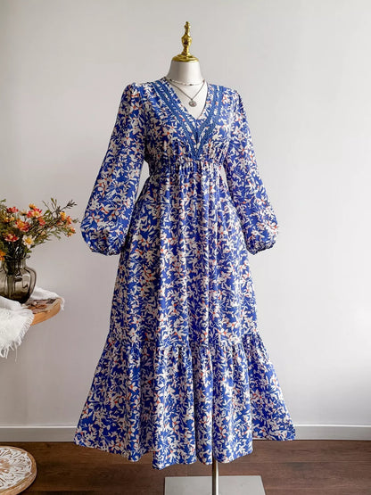 Hazel Blues® | Floral Print V-Neck Long Sleeve Maxi Dress