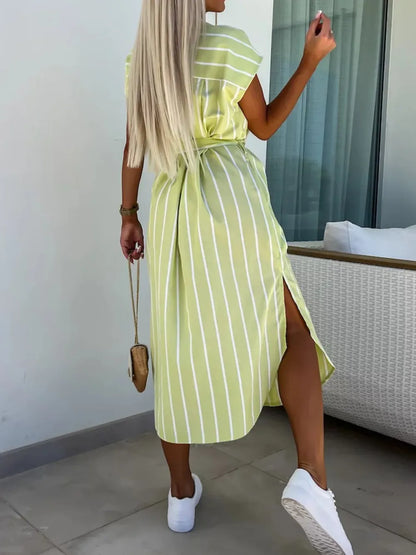 Hazel Blues® |  Striped Tie Waist Short Sleeve Dress