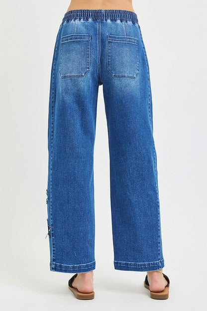 Hazel Blues® |  RISEN Elastic Band Slouchy Cropped Barrel with Star Patch