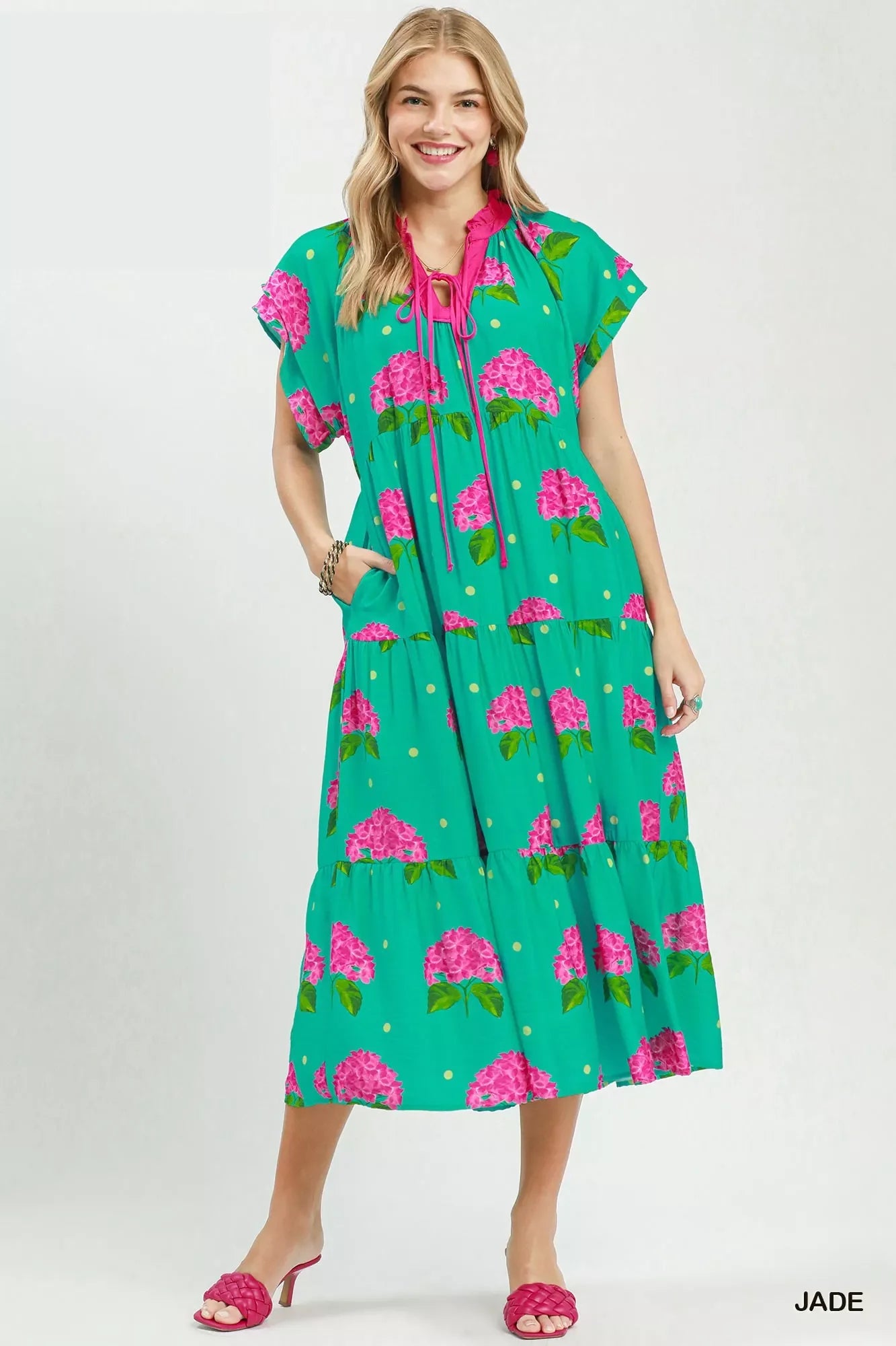 Hazel Blues® |  Umgee Hydrangea Print Tiered Midi Dress