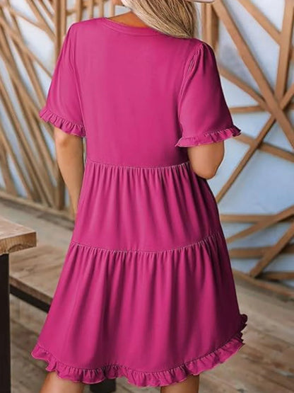 Hazel Blues® |  Tiered Notched Short Sleeve Mini Dress