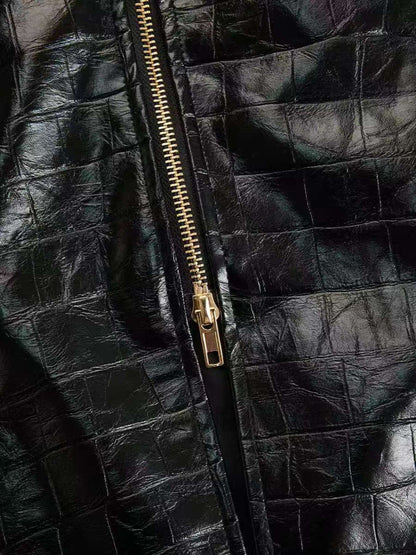 Hazel Blues® | Crocodile Embossed Zipper Front Bodycon Midi Dress