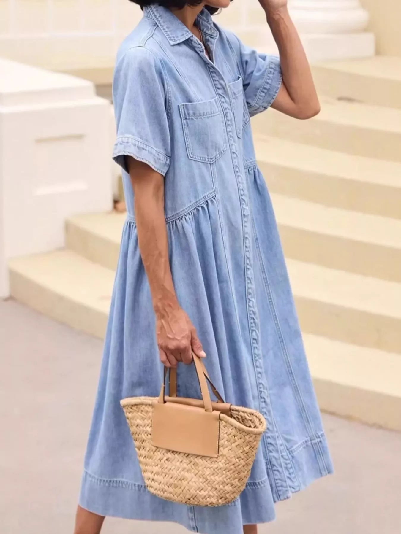 Hazel Blues® | Button Front Denim Midi Dress