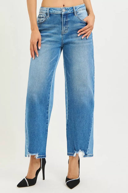 Hazel Blues® | RISEN Slouchy Cropped Barrel Jeans with Contrast Wash