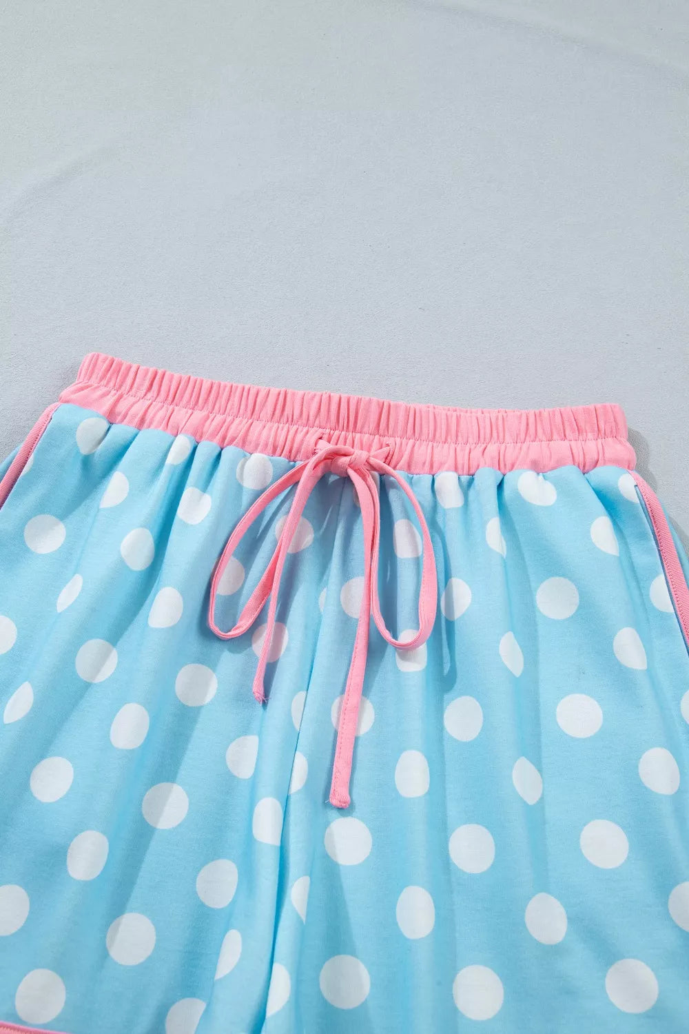 Hazel Blues® |  Polka Dot Contrast Trim Top and Drawstring Shorts Set