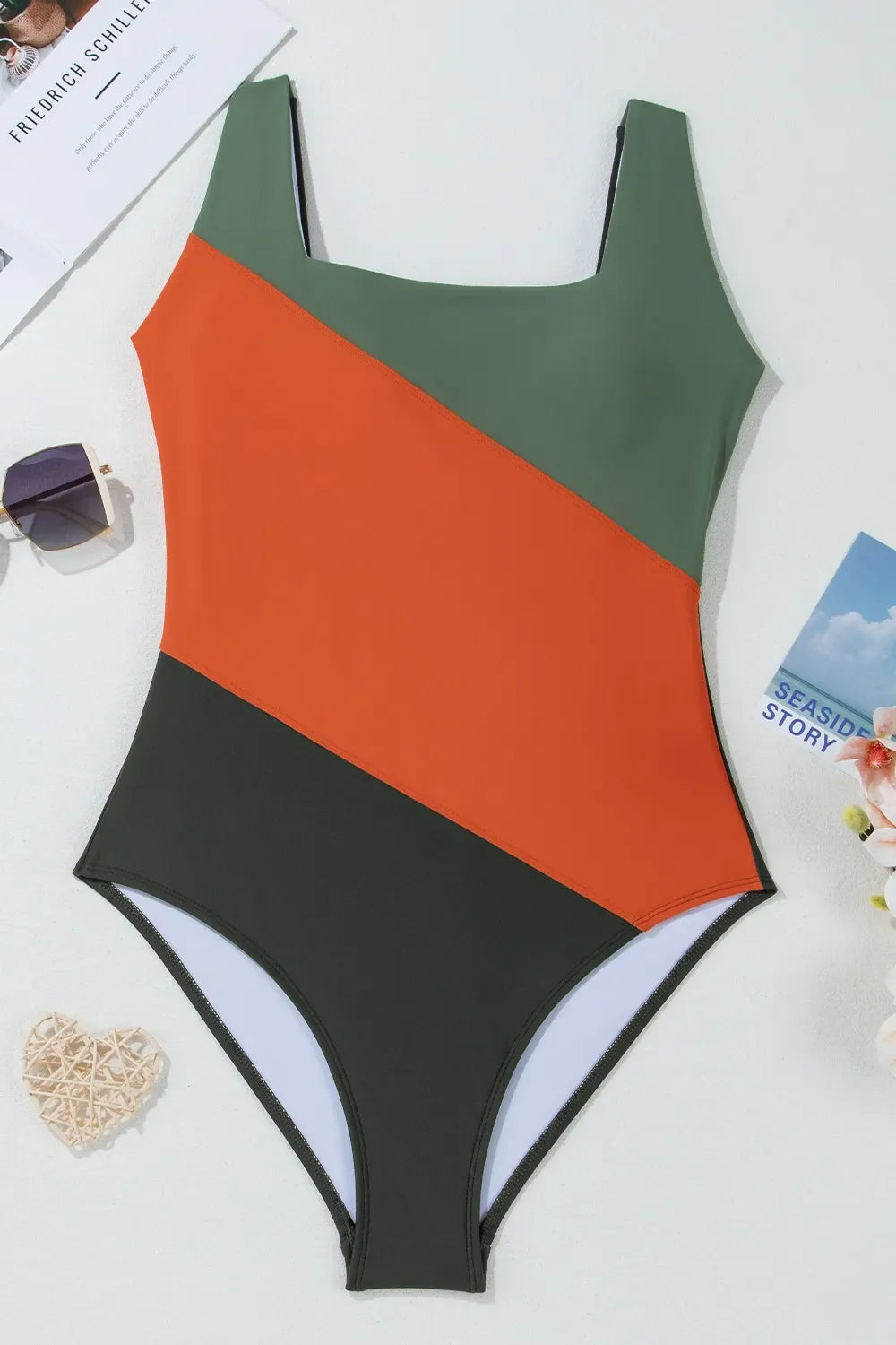 Hazel Blues® | Color Block Padded Square Neck One Piece Swimsuit
