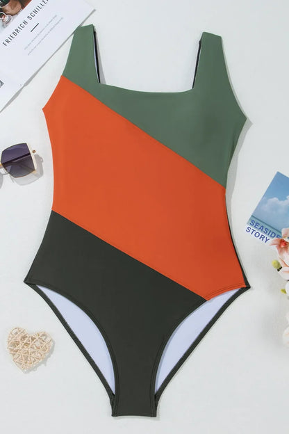 Hazel Blues® | Color Block Padded Square Neck One Piece Swimsuit