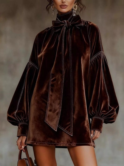 Hazel Blues® |  Velvet Bow-Tie Long Sleeve Mini Dress
