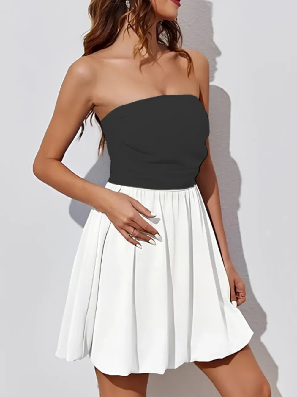 Hazel Blues® |  Ruched Two-Tone Tube Mini Dress