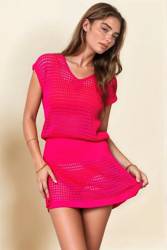 Hazel Blues® |  Davi & Dani Sleeveless V Neck Mesh Knit Cover Up Dress