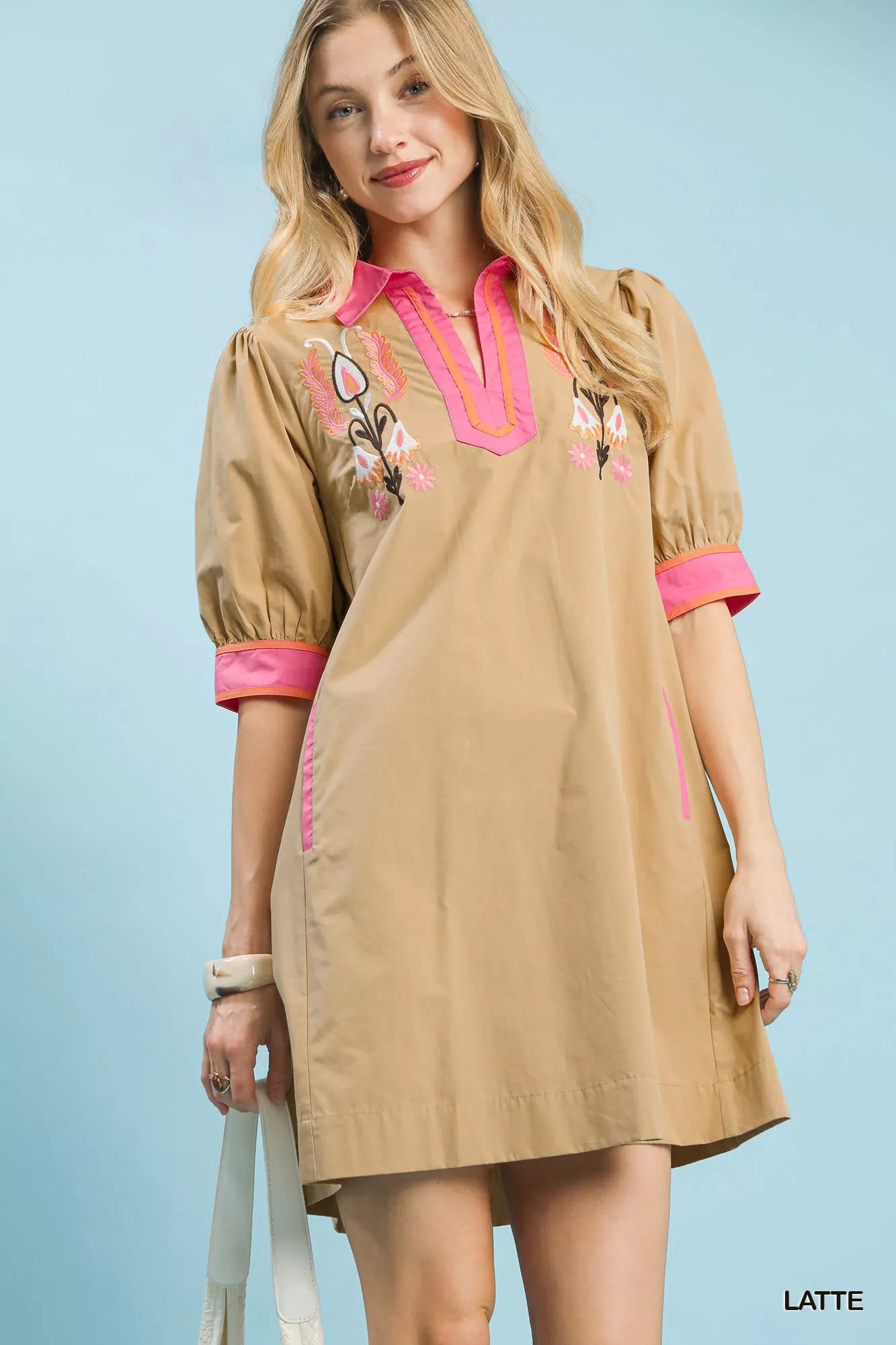 Hazel Blues® |  Umgee Embroidered Contrast Trim Tunic Dress