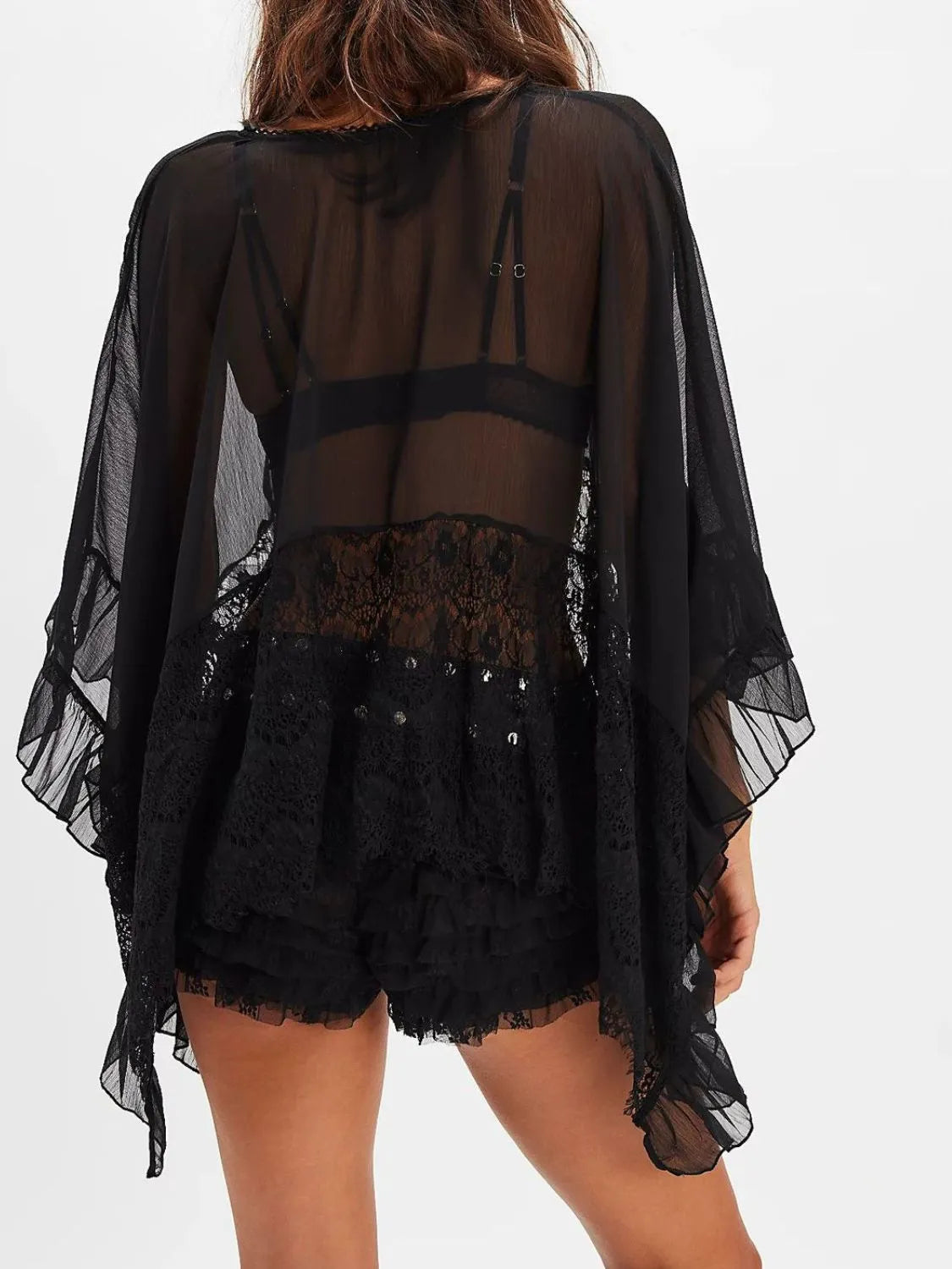 Hazel Blues® | Lace V-Neck Ruffle Long Sleeve Cover-Up