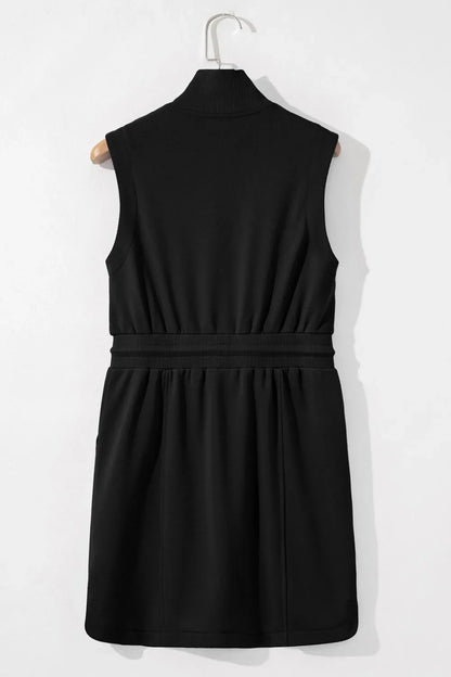 Hazel Blues® |  French Terry Zipped Collar Sleeveless Drawstring Waist Mini Dress