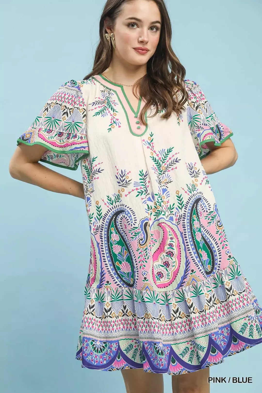 Hazel Blues® |  Umgee Paisley Flutter Sleeve Mini Dress