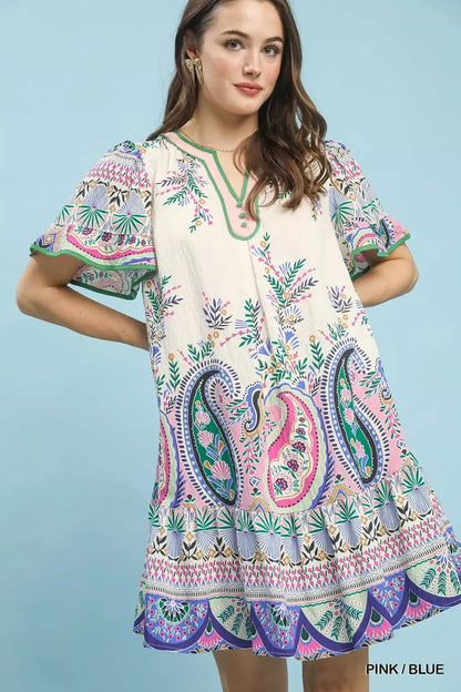 Hazel Blues® |  Umgee Paisley Flutter Sleeve Mini Dress