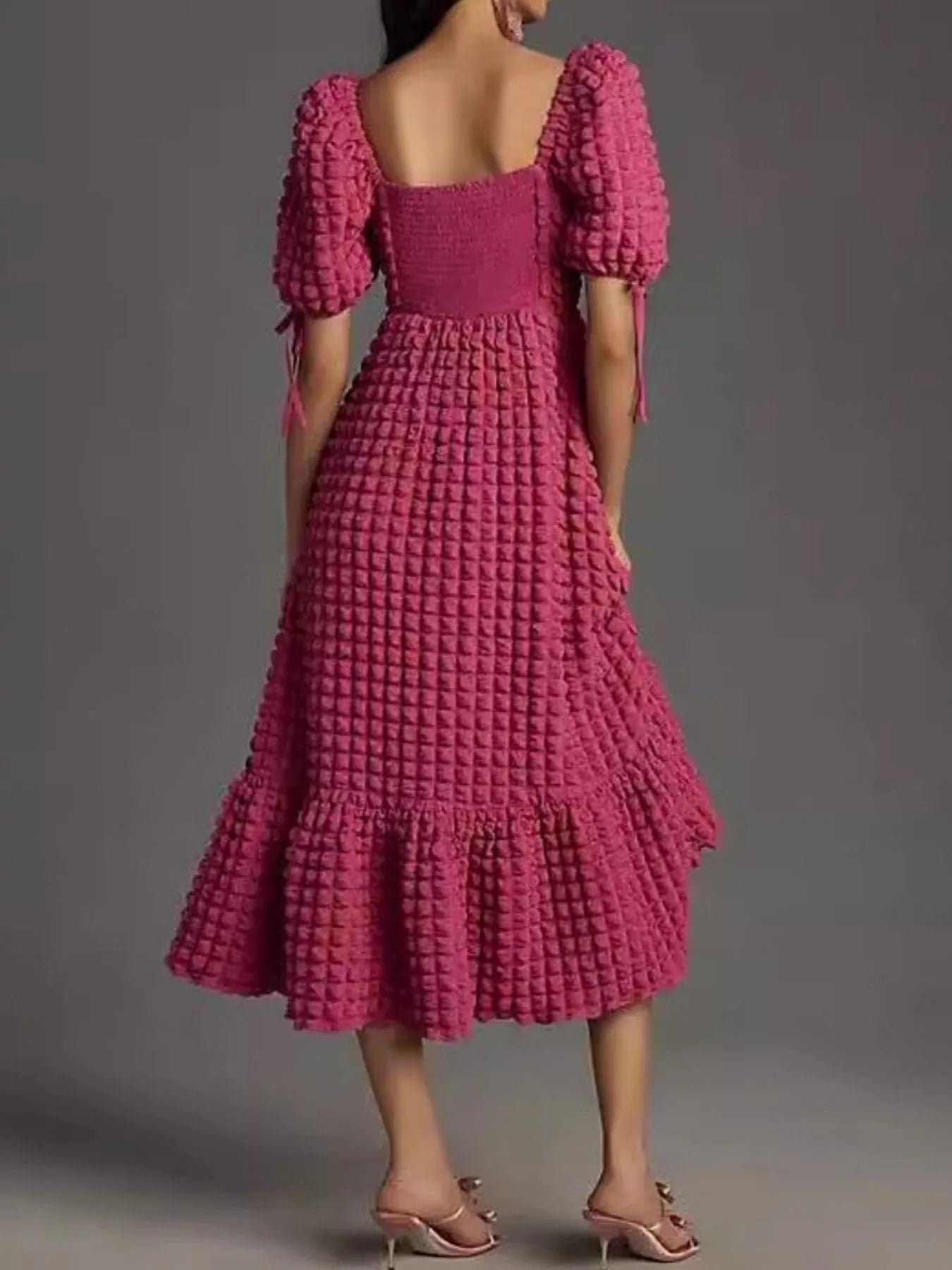 Hazel Blues® |  Textured Sweetheart Neck Short Sleeve Dress