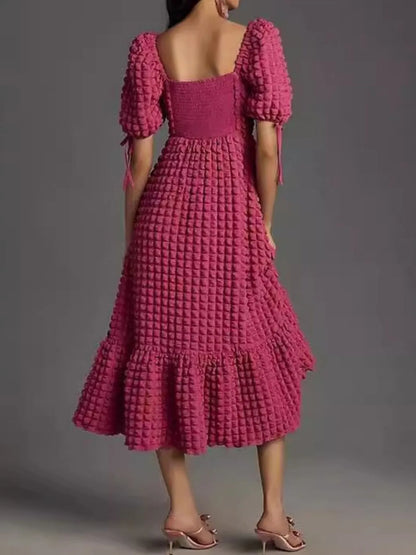 Hazel Blues® |  Textured Sweetheart Neck Short Sleeve Dress