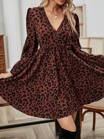 Hazel Blues® |  Leopard Print V-Neck Long Sleeve Mini Dress