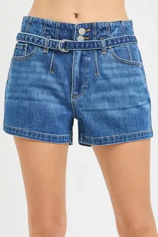 Hazel Blues® |  RISEN Slouchy Denim Shorts with Belt