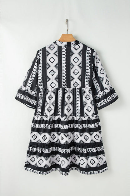 Hazel Blues® |  Geometric Print Ruffle Hem Mini Dress