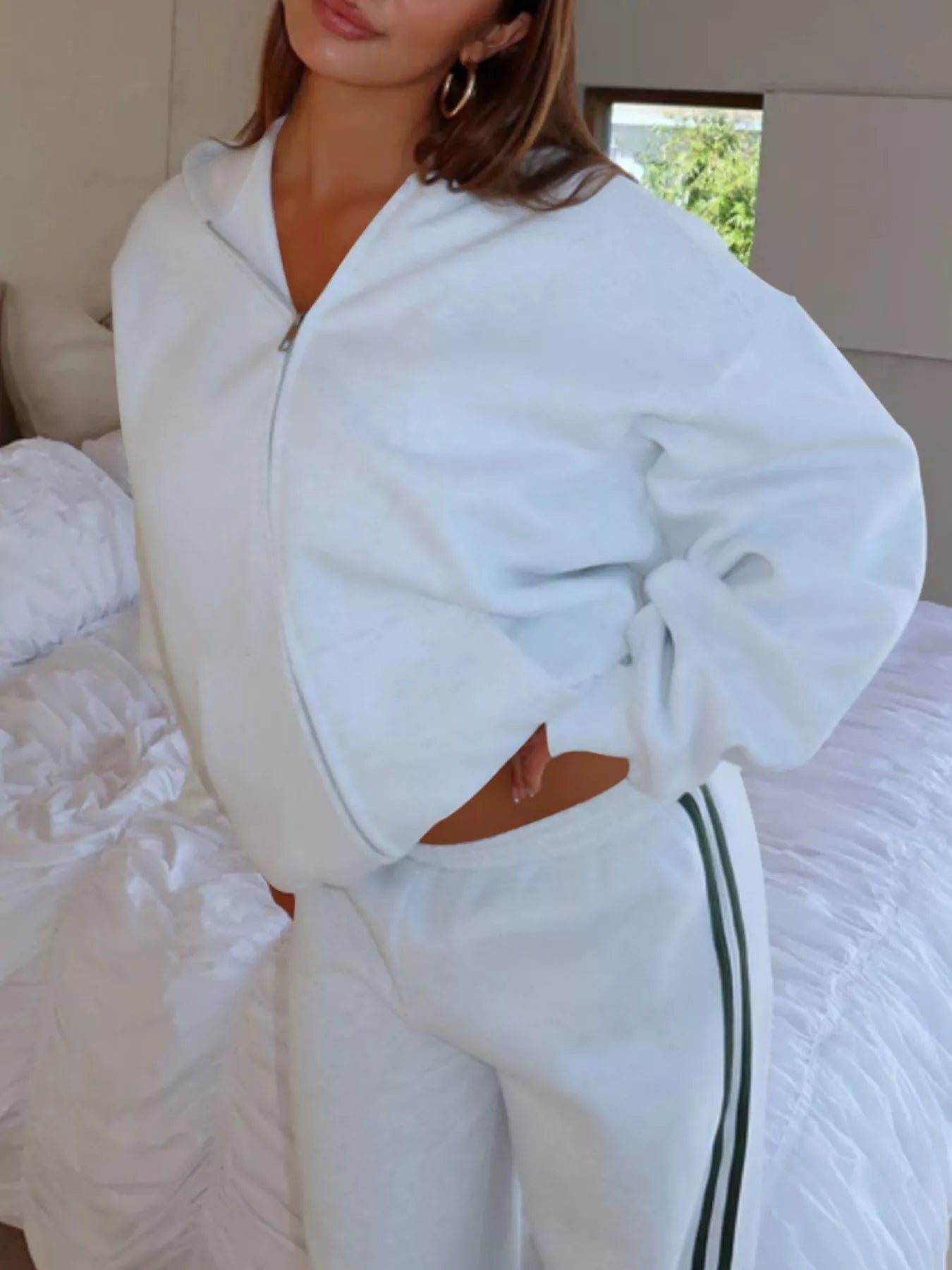 Hazel Blues® |  Zip Up Hoodie and Striped Pants Set