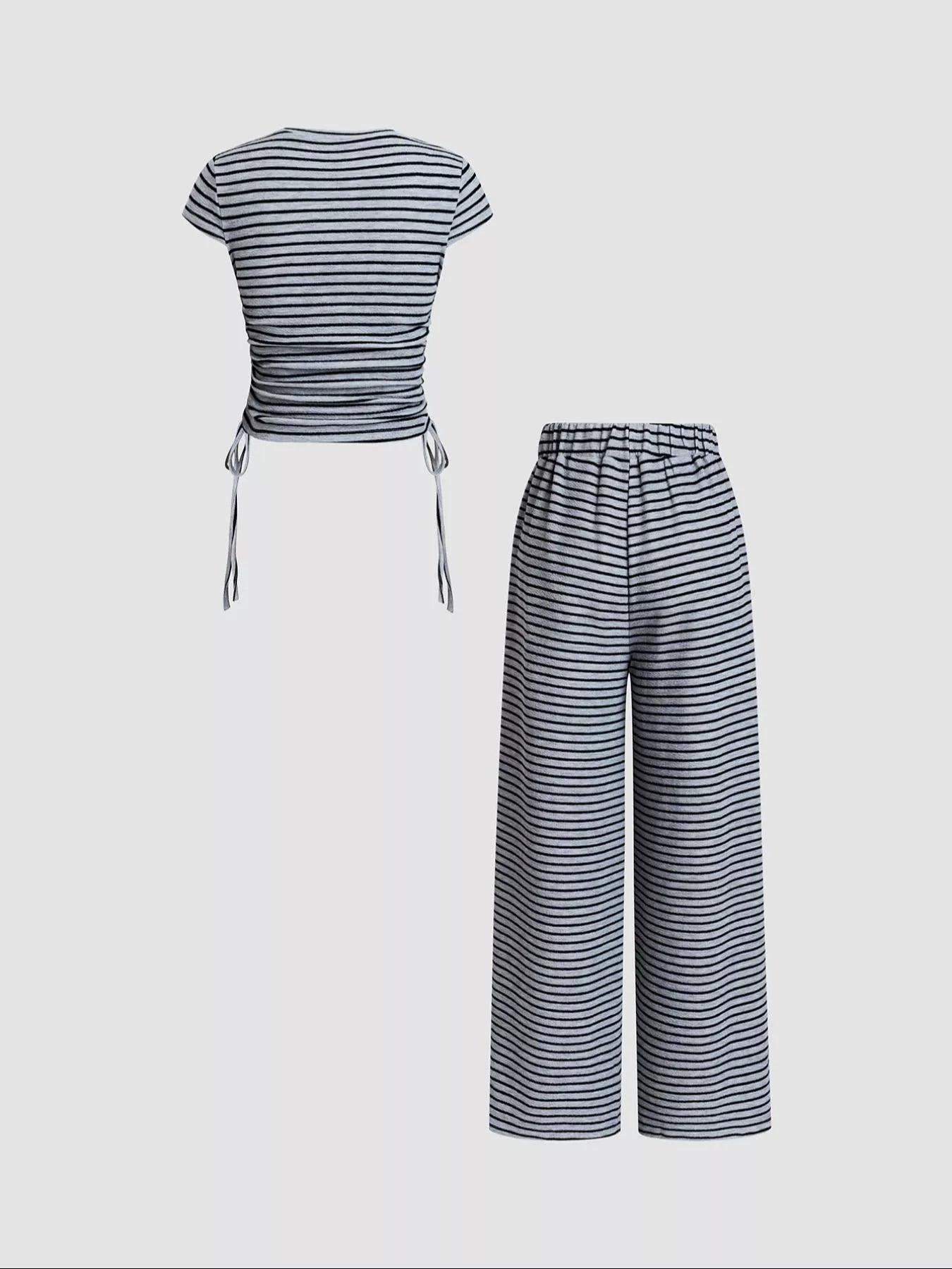 Hazel Blues® |  Striped Crop Top and Wide Leg Pants Set