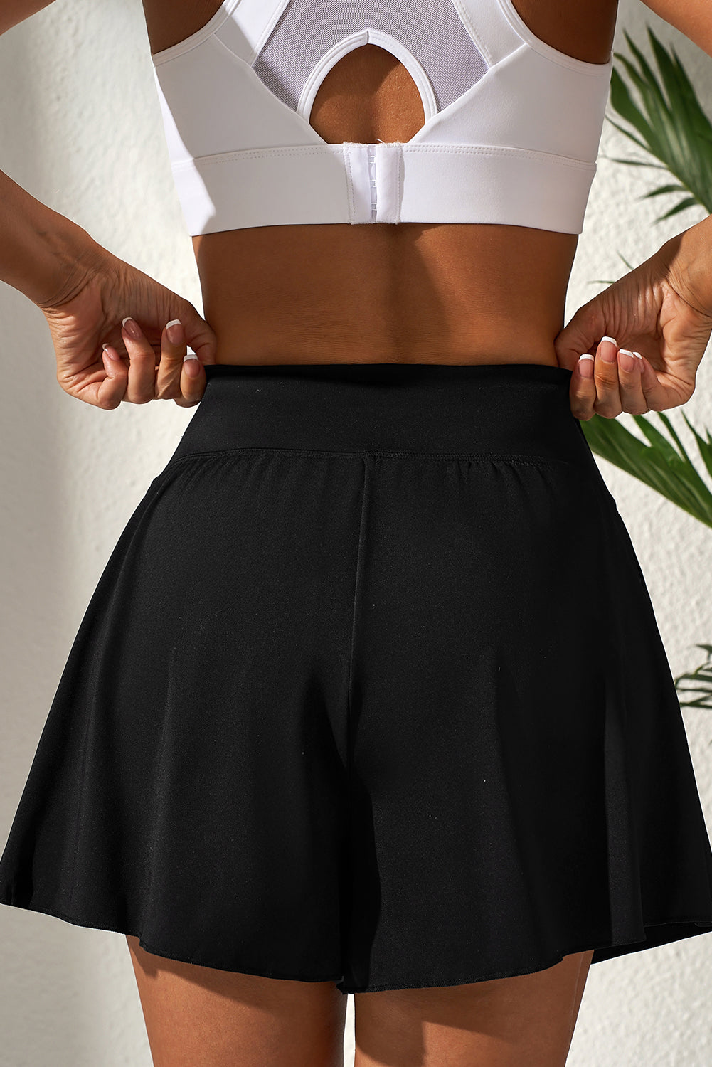 Hazel Blues® | Black Solid Color High Waist Wide Leg Swim Bottom