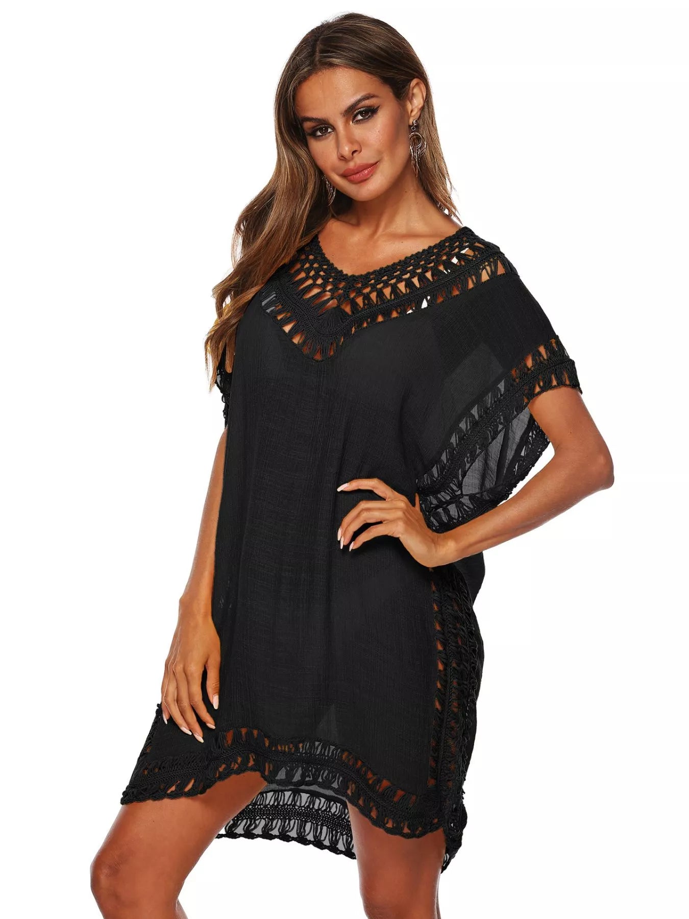 Hazel Blues® | Crochet Trim V-Neck Cover-Up Dress