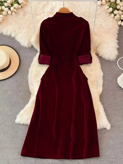 Hazel Blues® |  Velvet Button-Down Midi Dress