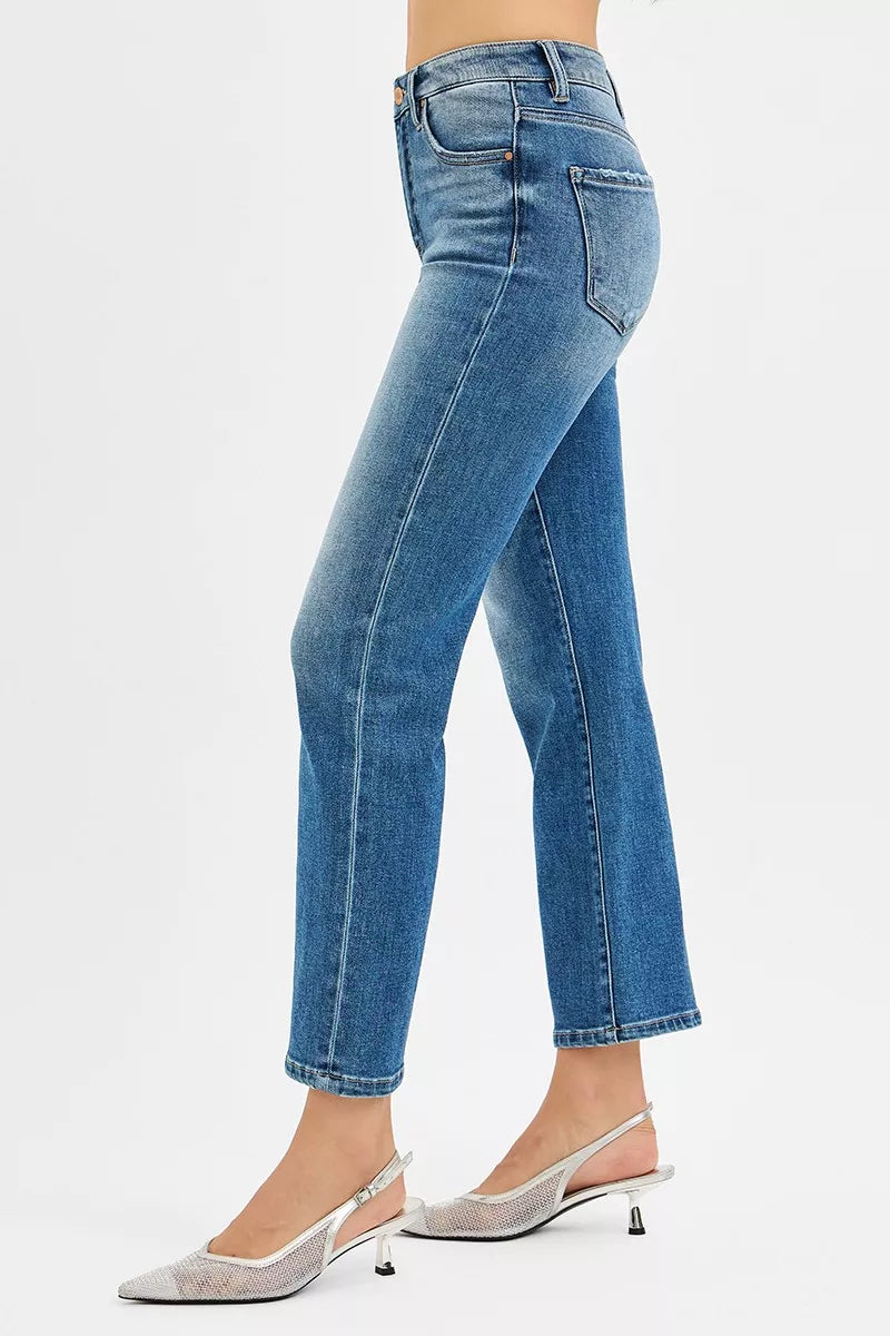 Hazel Blues® |  RISEN Tummy Control High Rise Crop Straight Jeans