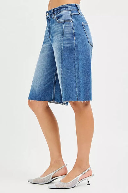 Hazel Blues® |  RISEN Raw Hem Slouchy Seamed Jorts