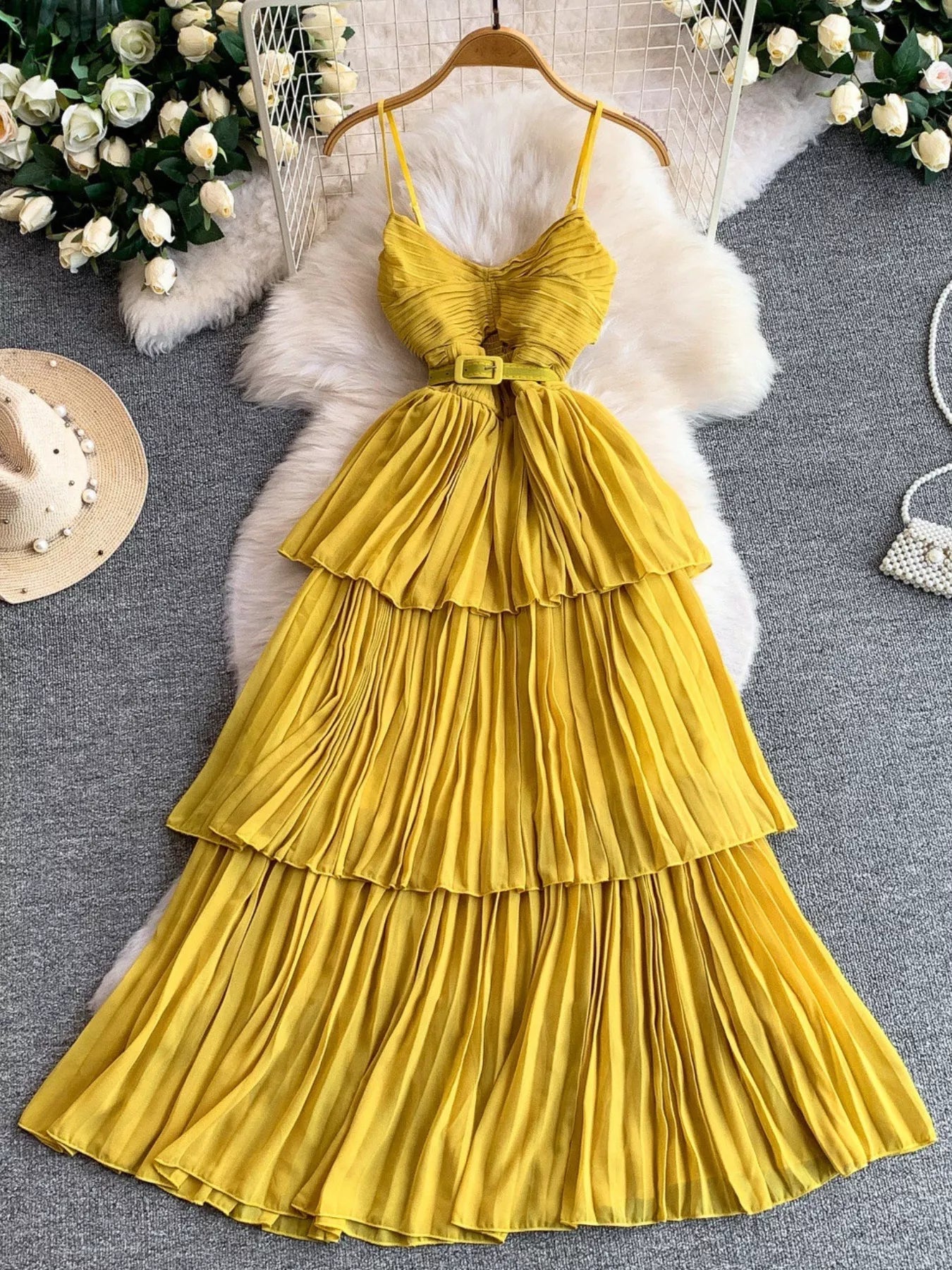 Hazel Blues® |  Pleated Layered Spaghetti Strap Midi Dress