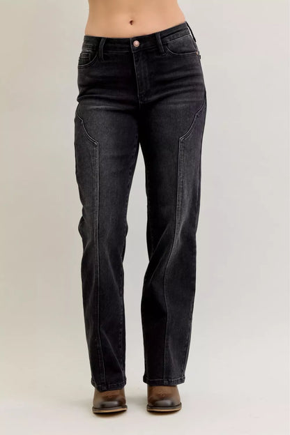 Hazel Blues® |  Judy Blue Mid Rise Straight Western Seam Detail Jeans