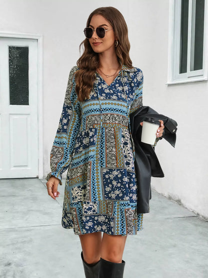 Hazel Blues® |  Boho Floral Print Long Sleeve Mini Dress