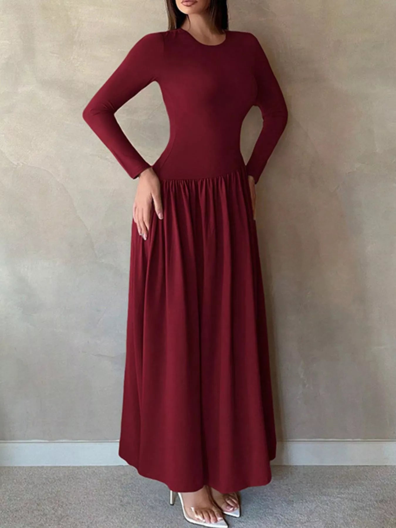 Hazel Blues® |  Long Sleeve Ruched A-Line Maxi Dress