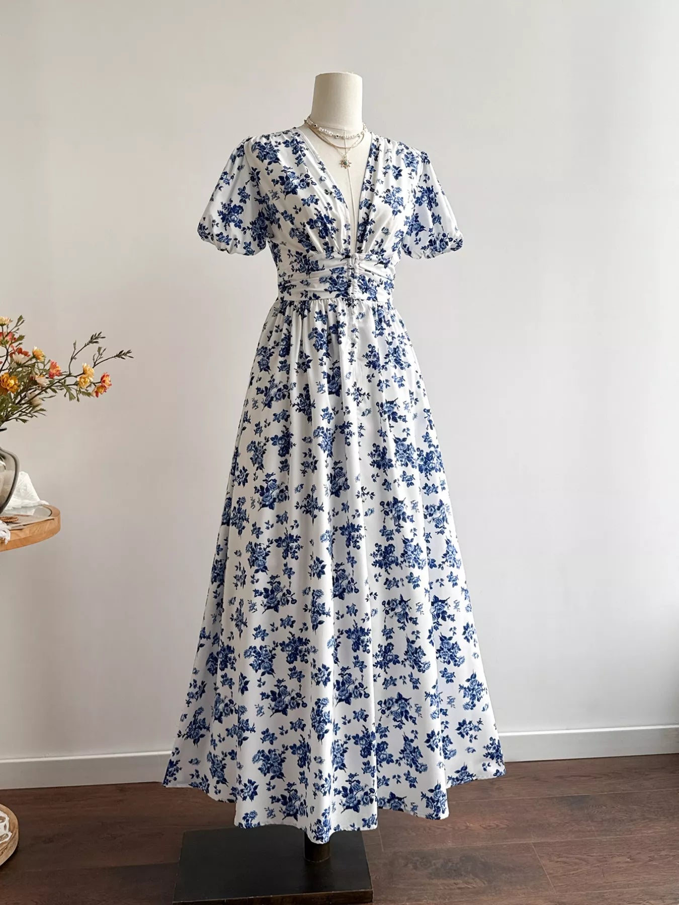 Hazel Blues® |  Floral Print V-Neck Puff Sleeve Dress