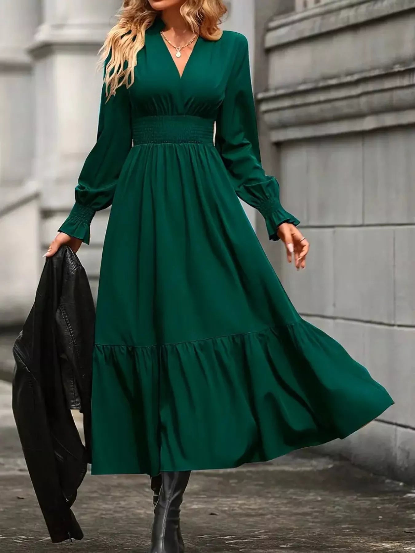 Hazel Blues® |  Surplice Long Sleeve Tiered Midi Dress