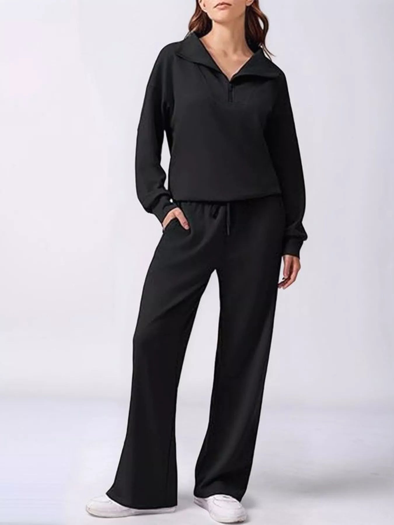 Hazel Blues® |  Relaxed Fit Quarter-Zip Top and Pants Set